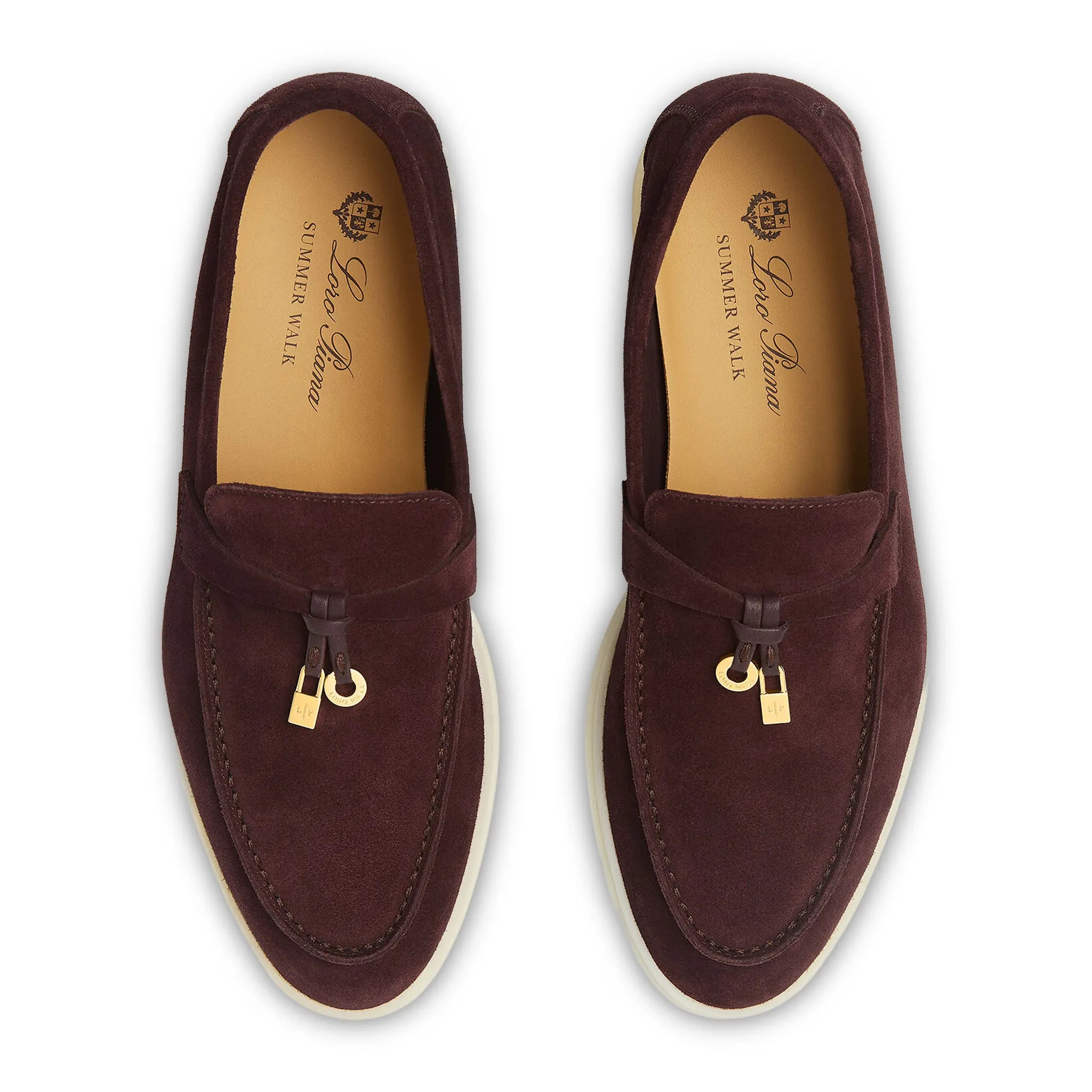 Upper View of Loro Piana Summer Charms Suede Dark Roast Loafers FAE5444_H1NF